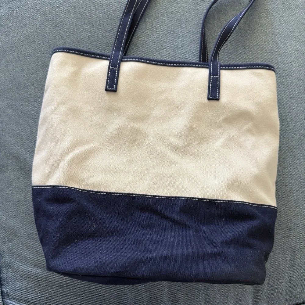 VTG Jennifer Moore Womens Large‎ Tote Bag Canvas Navy Trim Gingham Lined 90s